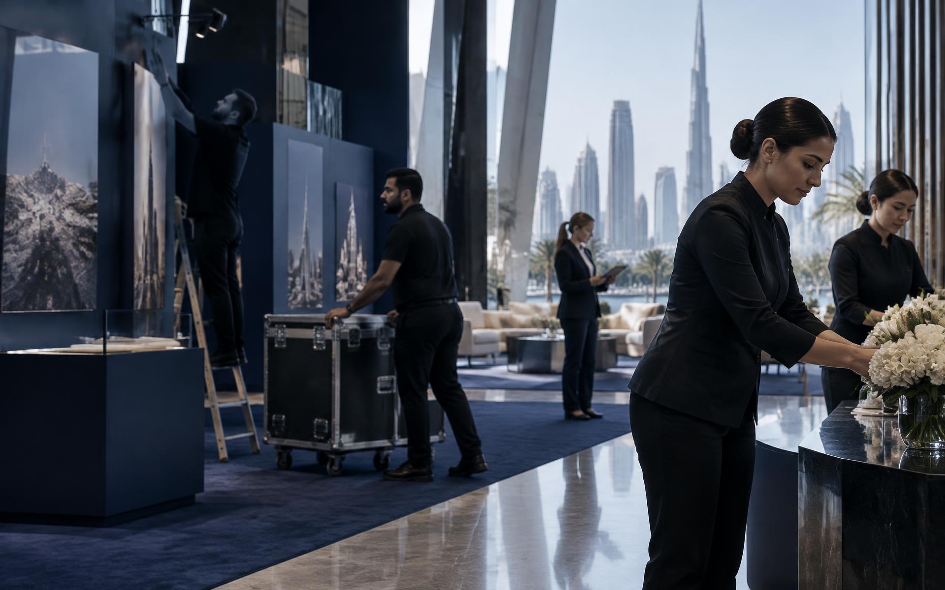 A team preparing an event venue